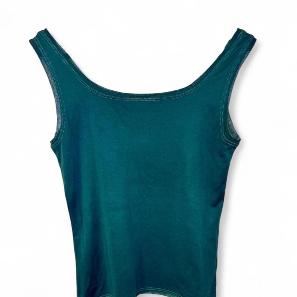 Vintage Silk Cotton Blend Tank Top Teal Green